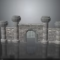 Stone Castle Gate With Four Towers And Arched Doorway Grille