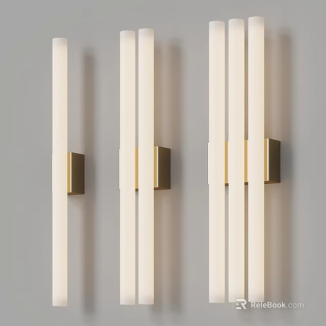 Modern Wall Lamp With Sleek Vertical Design And Brass Accents On Gray Wall 3d model 
