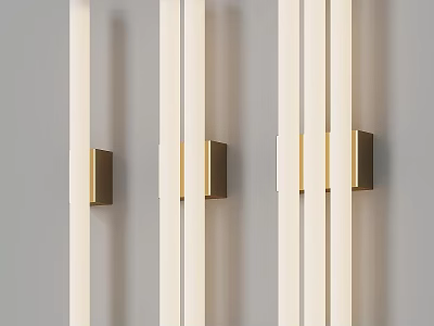Modern Wall Lamp With Sleek Vertical Design And Brass Accents On Gray Wall 3d model