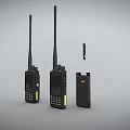 Modern Black Walkie Talkies With Antenna Buttons And Battery Display Design