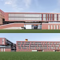 Modern School Simple Red Brick Primary School 3d model