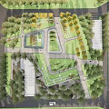 Lush Park Landscape With Green Lawns Winding Paths Trees And Seating Areas