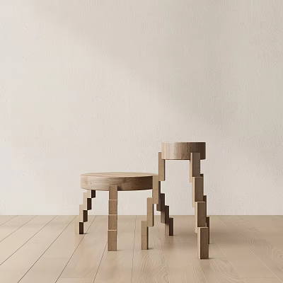 Two Minimalist Wooden Side Tables With Geometric Legs In Light Room Setting 3d model