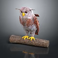 Flying Animal Owl Perched on Wooden Log with Brown White Feathers and Yellow Talons
