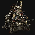 Mechanical Game Movie Character With Metallic Structure Weapons And Red Flag 3d model