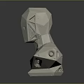 Abstract Metallic Character Sculpture With Polyhedral Geometric Head And Shiny Base