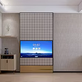 Modern Hotel Guest Room Interior With Grid Pattern Wall And TV Screen