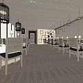 Elegant Restaurant Interior With Birdcage Pendant Lights Wooden Tables And Dining Chairs