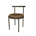 Modern Dining Chair With Round Beige Padded Seat And Black Metal Legs