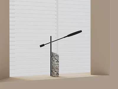 Minimalist Modern Table Lamp With Black Metal Stand And Marble Base Against White Blinds 3d model