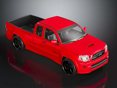 Red Detailed Pickup Truck Model With Black Wheels And Glossy Finish 3d model