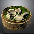 Traditional Steamed Dumplings Served in Bamboo Steamer with Fresh Lotus Leaves
