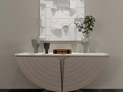 Modern Entryway Cabinet Sideboard With Decorative Vases Green Plant And Abstract Painting 3d model
