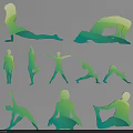 Group of People Practicing Various Yoga Poses in Green Silhouette