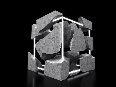 Modern Decorative Ornament Set With Stone Blocks And White Cube Frame 3d model