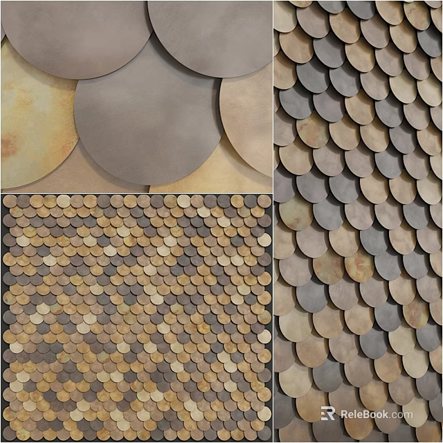 Decorative Wall Design Using Scaled And Circular Tiles In Brown Gold And Gray Tones 3d model 
