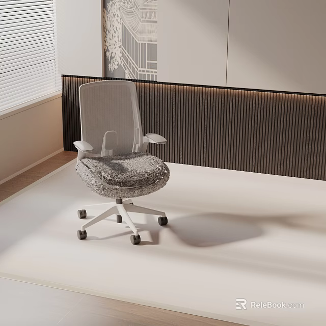 Modern Gray Mesh Back Office Chair With Armrests White Base And Wheels 3d model 