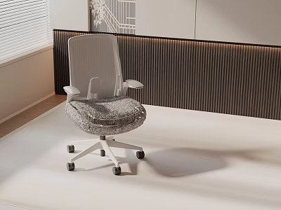 Modern Gray Mesh Back Office Chair With Armrests White Base And Wheels 3d model