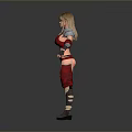 Woman In Red Outfit With Metallic Shoulder Armor And Blonde Hair Standing Pose
