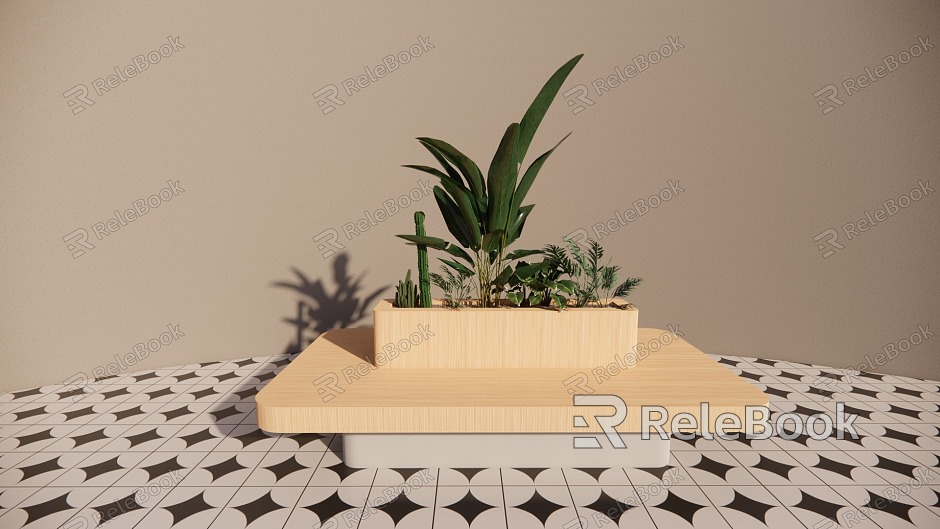 Modern outdoor chair rest table plant landscape combination model