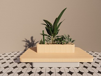 Modern outdoor chair rest table plant landscape combination 3d model