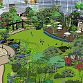 Garden Landscape Design With Green Spaces Walking Paths Central Circular Area And Surrounding Buildings