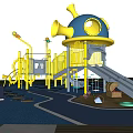 Fun Playground Equipment With Yellow Slide Blue Octopus Structure Running Track And Seating