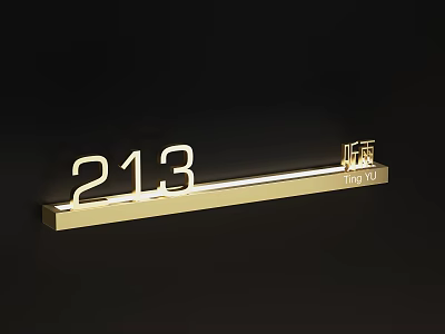 Golden Illuminated Sign With Number 213 And Wei Yu On Black Background 3d model