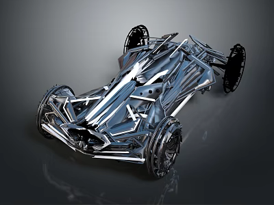 Futuristic Race Car With Sleek Metal Frame And Black Wheels Design 3d model