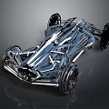 Futuristic Race Car With Sleek Metal Frame And Black Wheels Design