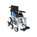Electric Wheelchair With Black Seat Footrests Blue Accents Silver Frame And Wheels