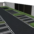 Parking Lot Layout With Multiple Parking Spaces White Walls And Green Area