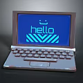 Vintage Laptop With Blue Screen Showing Hello And Metallic Body Design