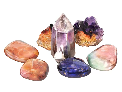 Colorful Natural Stones and Polished Wood Items for Home Decorative Use 3d model