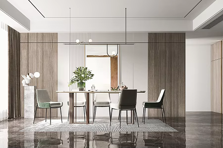 Modern Restaurant Dining Table and Chair Chandelier 3d model