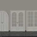 White Double Doors With Arched And Rectangular Glass Panels And Gold Handles 3d model