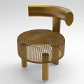 Golden Modern Stool With Curved Backrest And Circular Mesh Seat Design