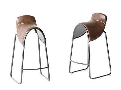 Modern Brown Leather Bar Stools With Black Metal Legs And Sleek Design 3d model