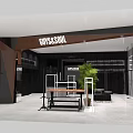 Modern Stylish Clothing Store Interior Featuring Clothing Racks Table And Green Plant