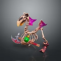 Decorative Skeleton Creature With Purple Banners Green Gem Axe And Red Cloth 3d model
