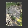 Wooden Stone Spiral Path Design In Garden Featuring Green Lawn And Scattered Rocks