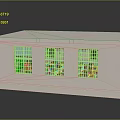 Cartoon Scene Featuring White Building With Three Gridded Windows And Interior Scenes