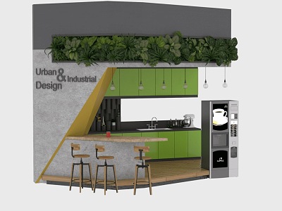 Coffee shop sale shop coffee machine bar stool machine green plant 3d model