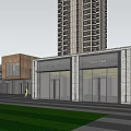 Modern High Rise Residential Buildings With Central Entrance Fountain Car And Green Landscape