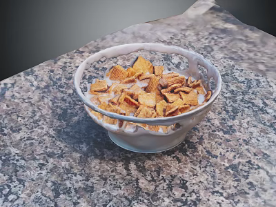Crispy Cereal Flakes with Fresh Milk in Bowl on Granite Kitchen Countertop 3d model