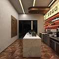 Modern Teahouse Interior Design With Marble Bar And Wooden Decor Elements 3d model
