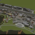 Modern Commercial Street With Waterfront Green Spaces Diverse Buildings And Plaza