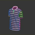 Striped Short Sleeve Collared Polo Shirt With Red White Purple Stripes