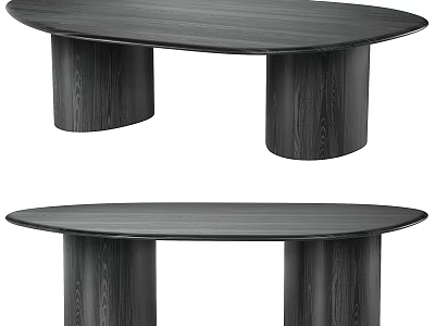 Modern Dark Wooden Dining Table With Oval Tabletop And Cylindrical Legs Design 3d model
