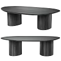 Modern Dark Wooden Dining Table With Oval Tabletop And Cylindrical Legs Design 3d model